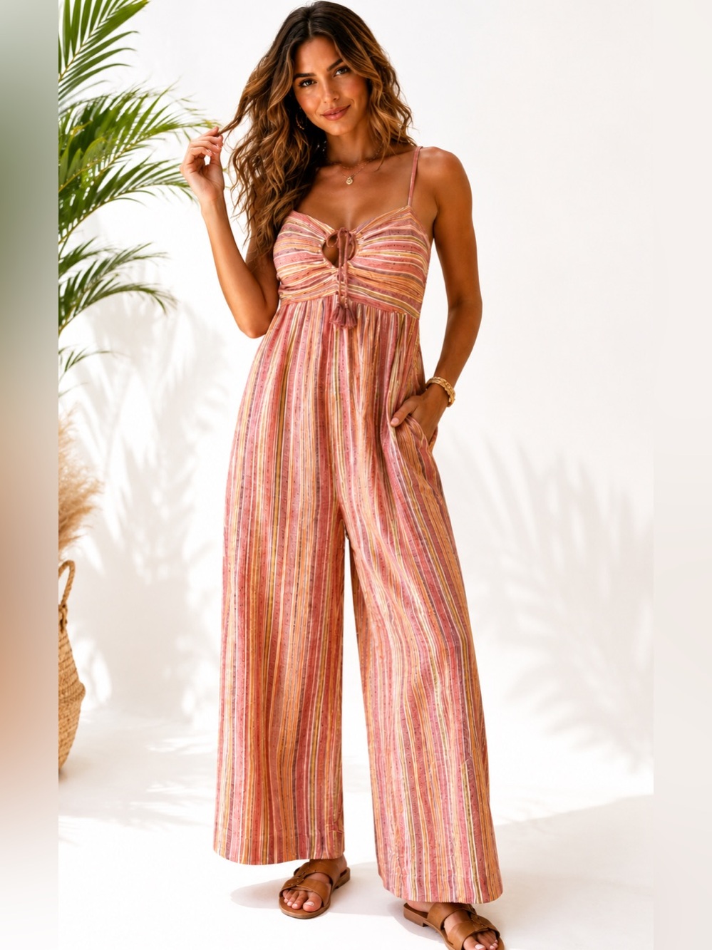Lucky Brand Boho Linen Blend Wide Leg Jumpsuit NWT L/XL